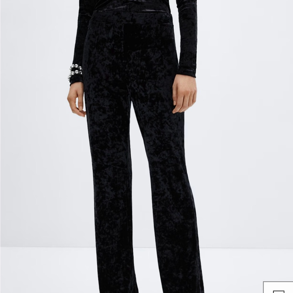Mango Black Velvet Straight Leg Pants